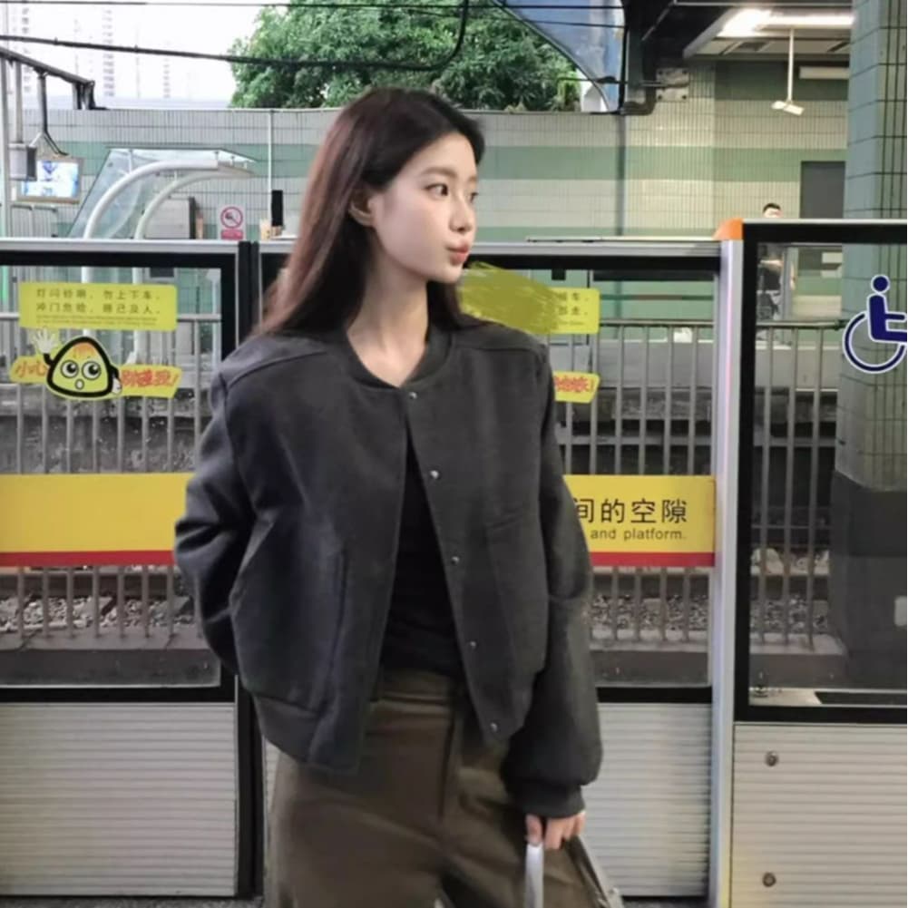 350 그램 용과 봉황 뭐라구? 카키 색 가을 작은 키 야구 유니폼 짧은 외투 새로운 고급 센스 재킷 이미지 3