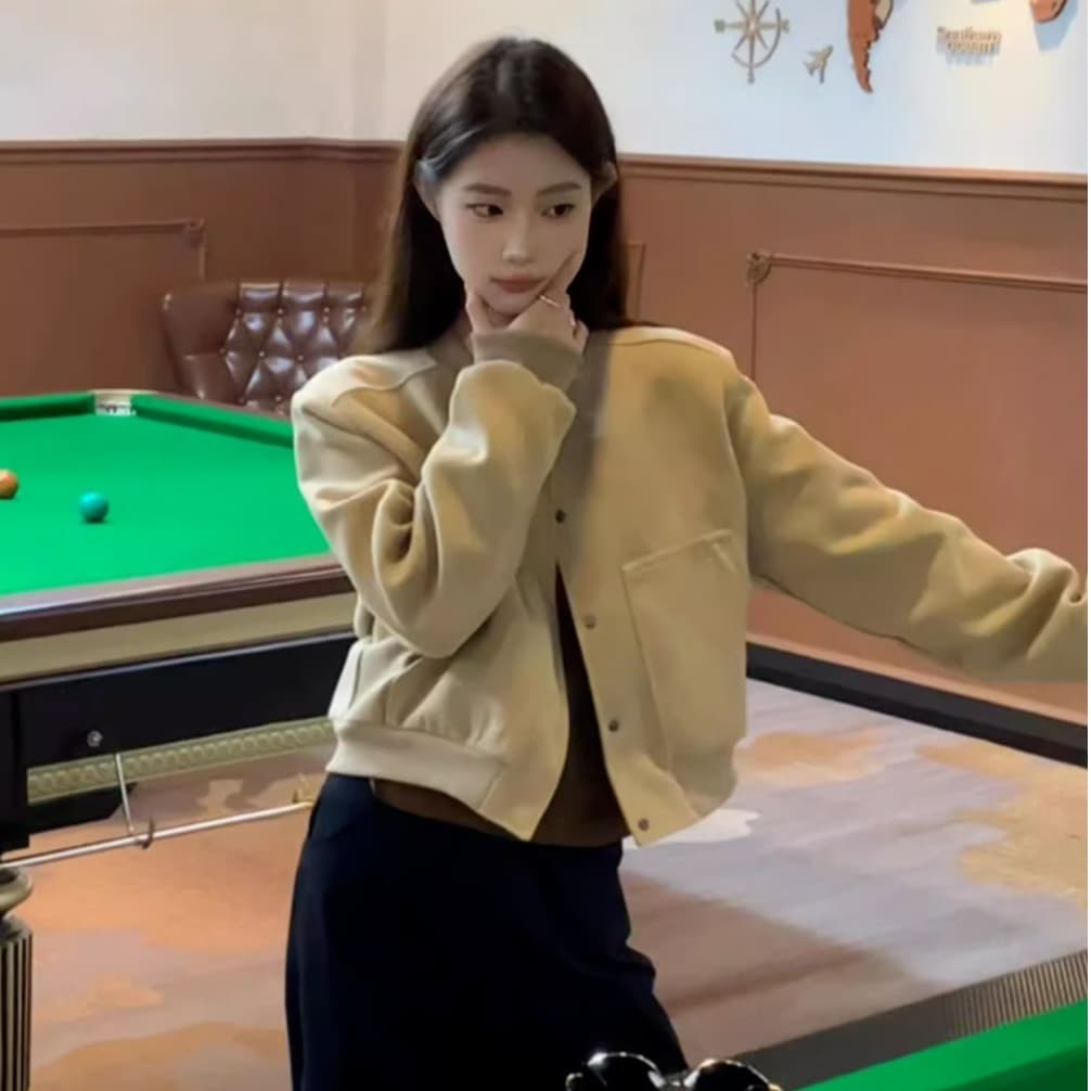 350 그램 용과 봉황 뭐라구? 카키 색 가을 작은 키 야구 유니폼 짧은 외투 새로운 고급 센스 재킷 상세 이미지 3