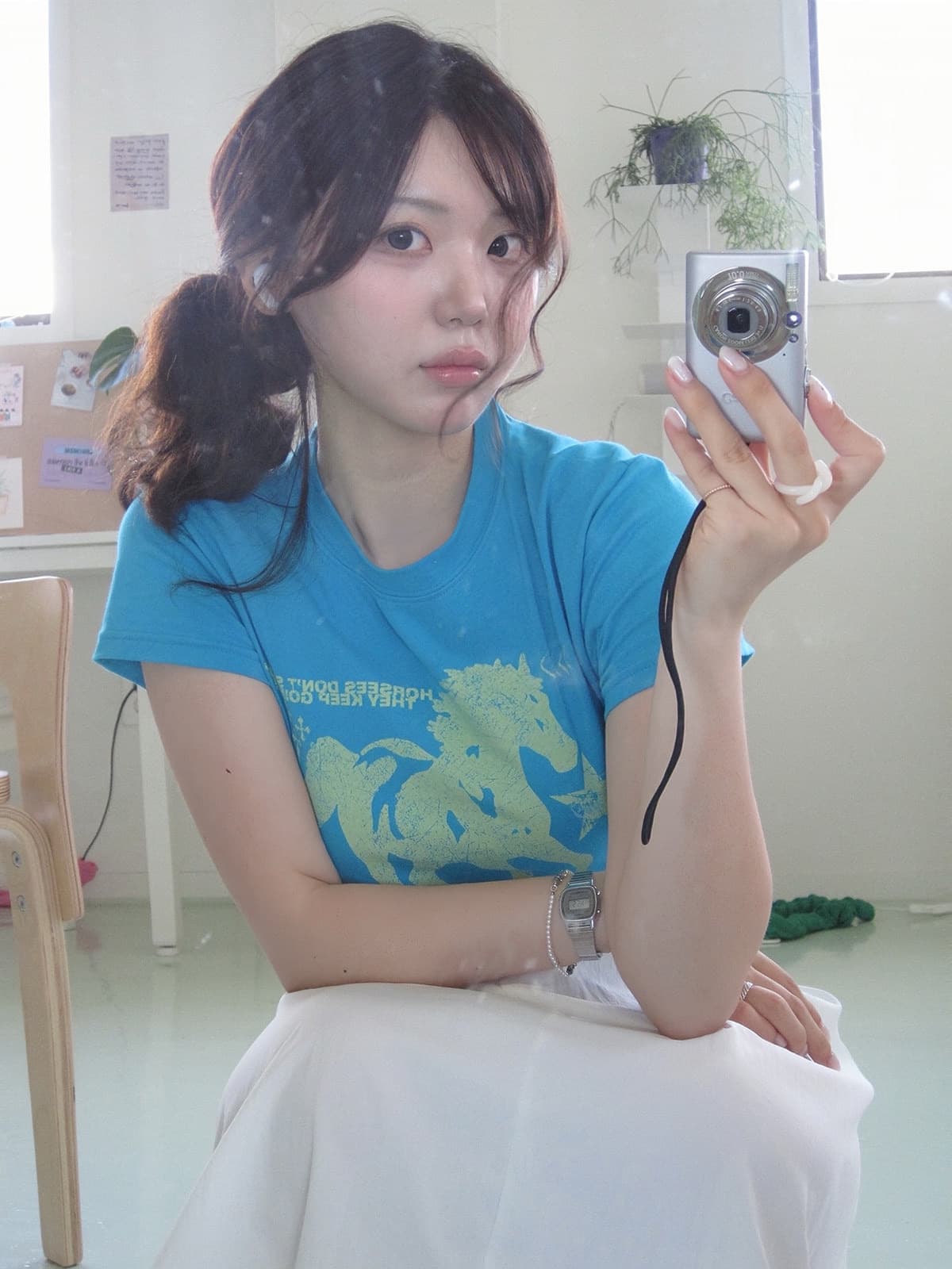 아메리칸 레트로 순면 몸매 가꾸기 긍정적 인 어깨 라운드 넥 프린트 반팔 티셔츠 상세 이미지 3