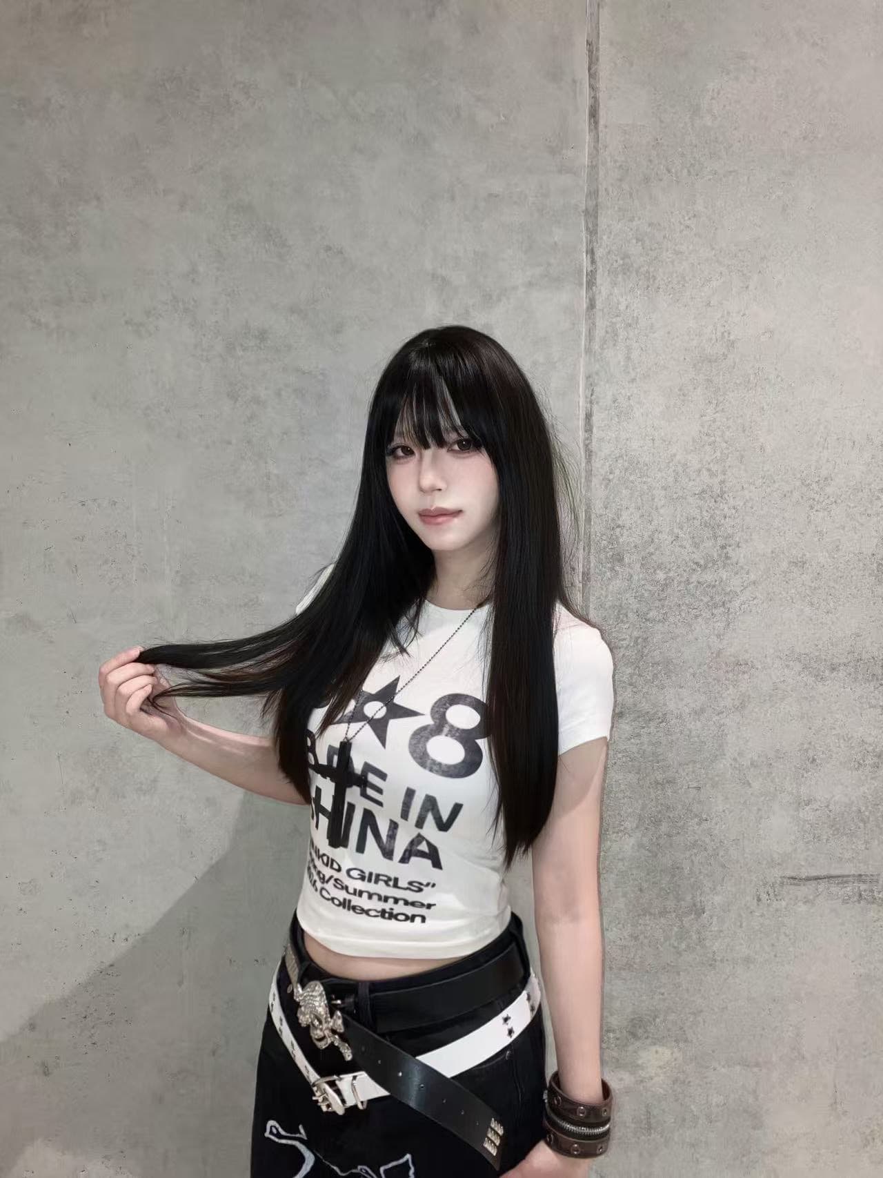 아메리칸 레트로 순면 몸매 가꾸기 긍정적 인 어깨 라운드 넥 프린트 반팔 티셔츠 상세 이미지 1