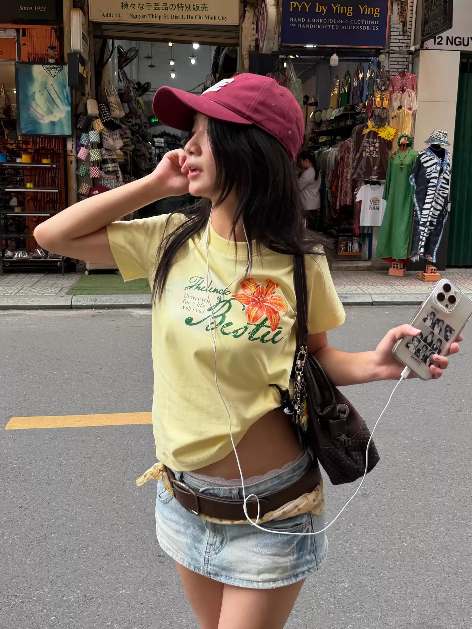 아메리칸 레트로 순면 몸매 가꾸기 긍정적 인 어깨 라운드 넥 프린트 반팔 티셔츠 상세 이미지 2