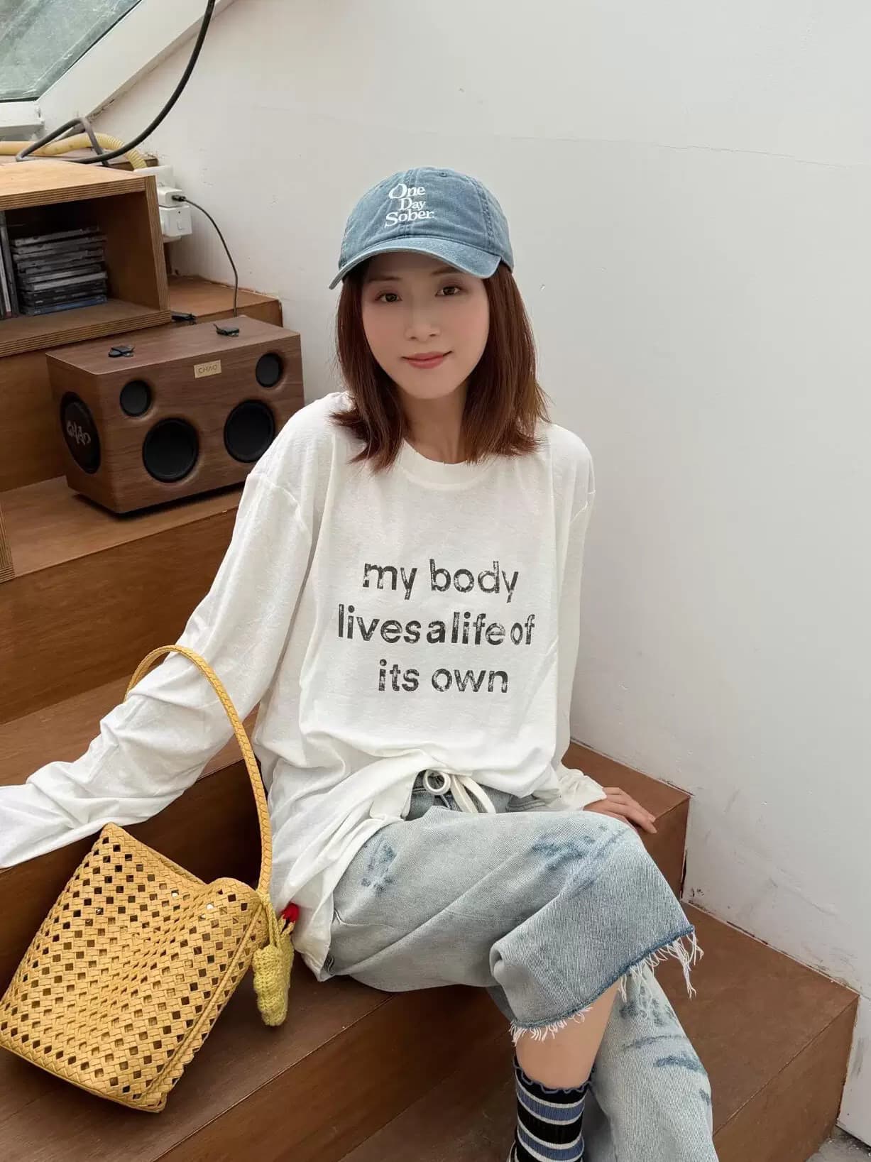 순면 210 그램 빗질하다 정밀 프린트 가을 루즈핏 긴팔 티셔츠 여성 상세 이미지 1