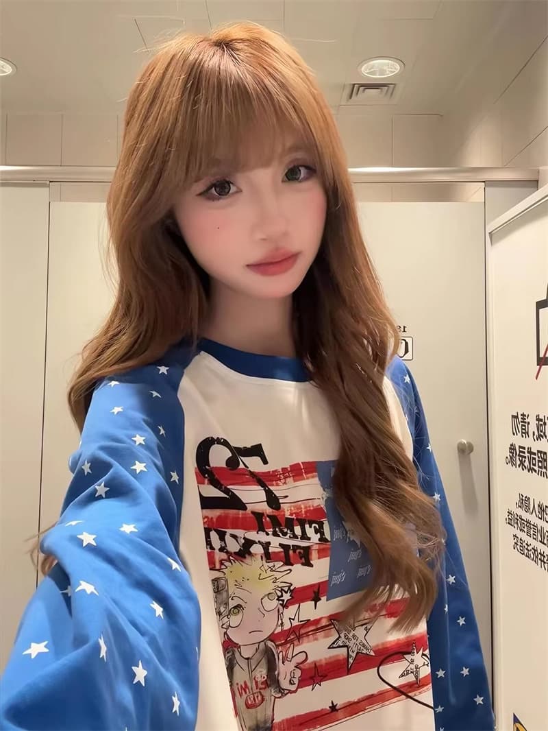 원본 솜씨 이후 패키지 칼라 순면 220 그램 프린트 긴팔 티셔츠 여성