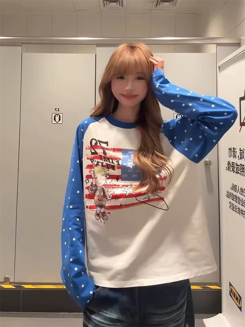 원본 솜씨 이후 패키지 칼라 순면 220 그램 프린트 긴팔 티셔츠 여성 이미지 3