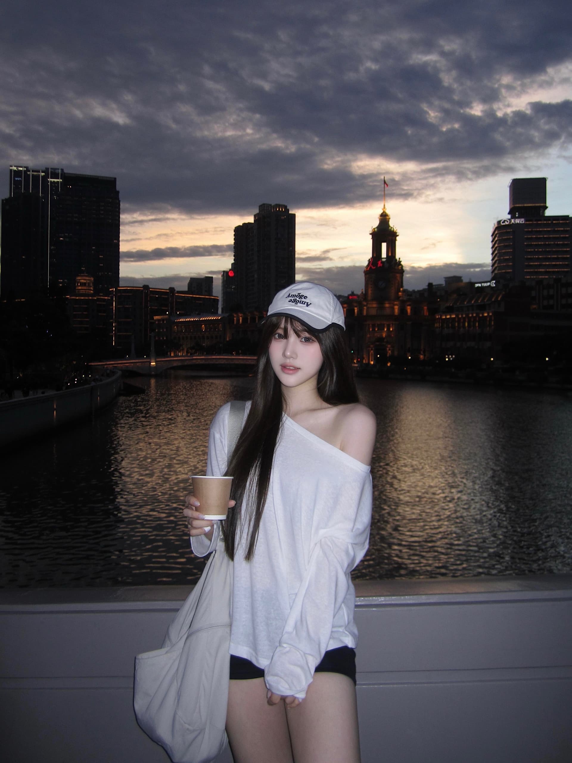한 부서 비스듬한 어깨 루즈핏 긴팔 자외선 차단 블라우스