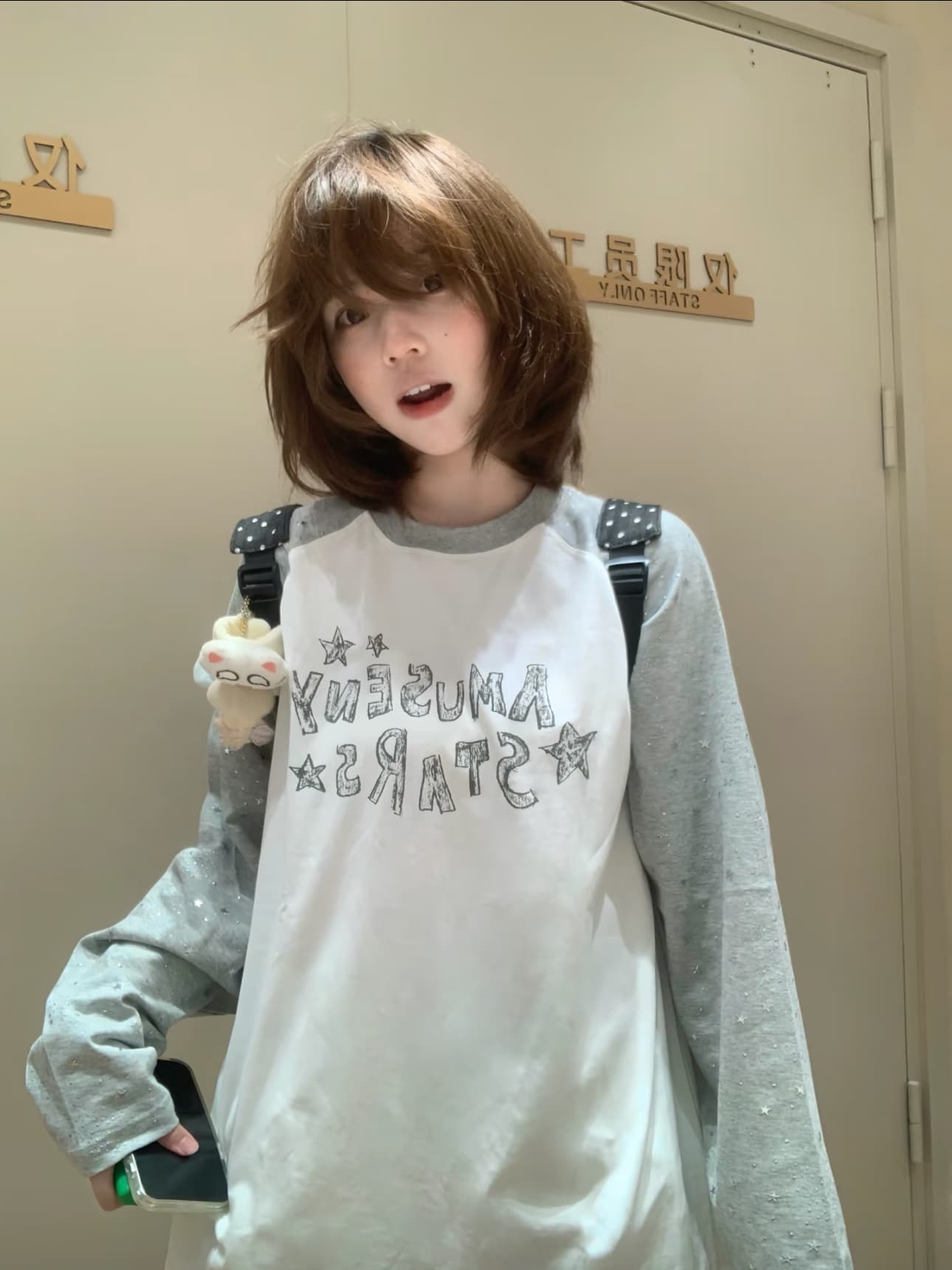 220 그램 순면 뜨거운 은 프린트 이후 패키지 칼라 전체 뜨거운 삽입 어깨 패치워크 긴팔 티셔츠 상세 이미지 1