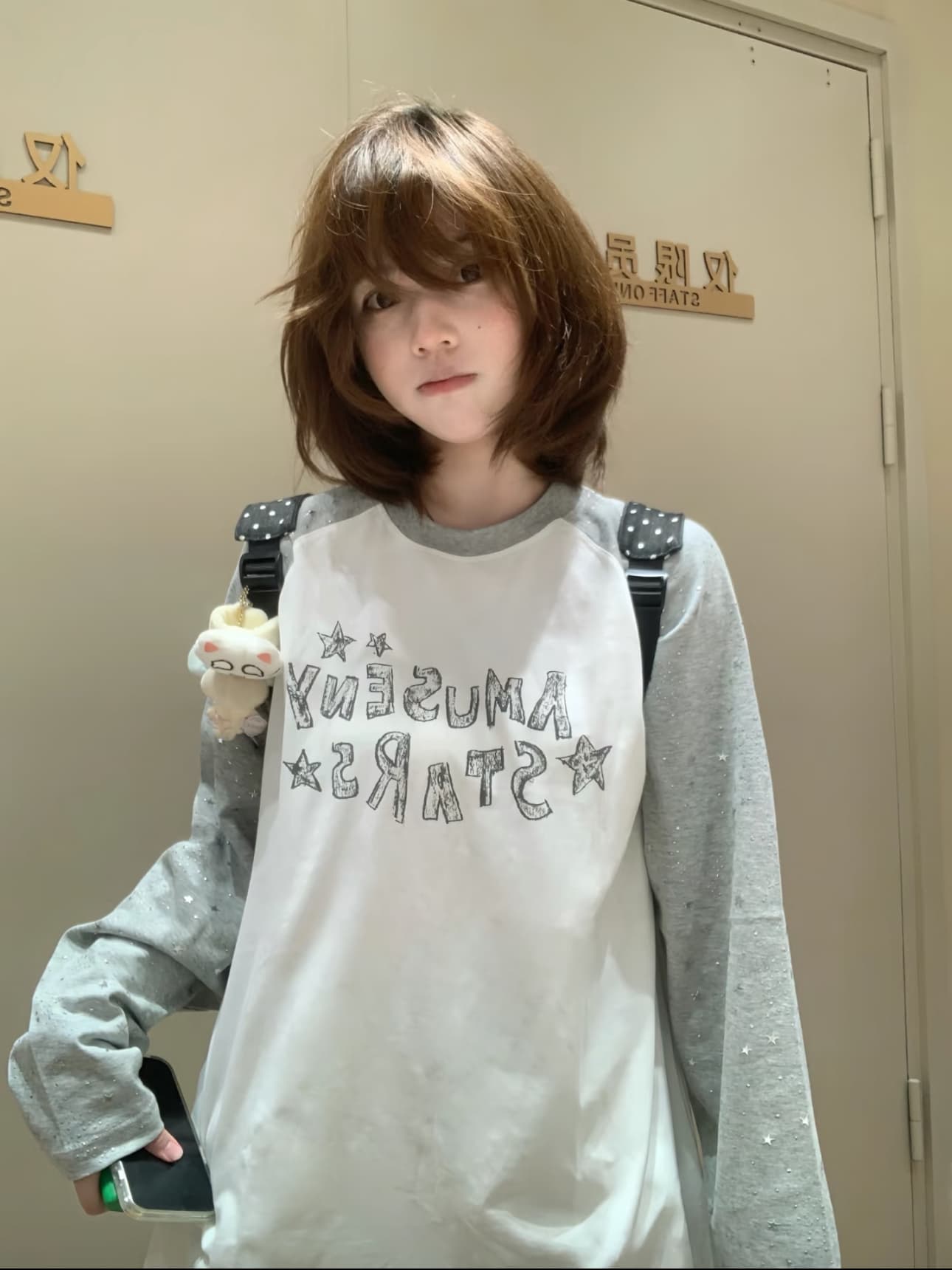 220 그램 순면 뜨거운 은 프린트 이후 패키지 칼라 전체 뜨거운 삽입 어깨 패치워크 긴팔 티셔츠 상세 이미지 3