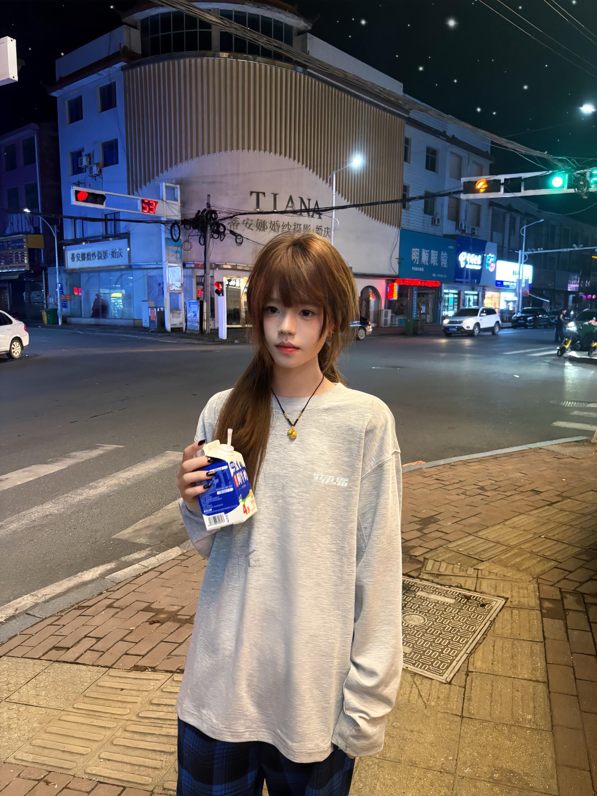 높은 품질 순면 200그램 21 빗질하다 정밀 프린트 가을 루즈핏 긴팔 티셔츠 여성 상세 이미지 2