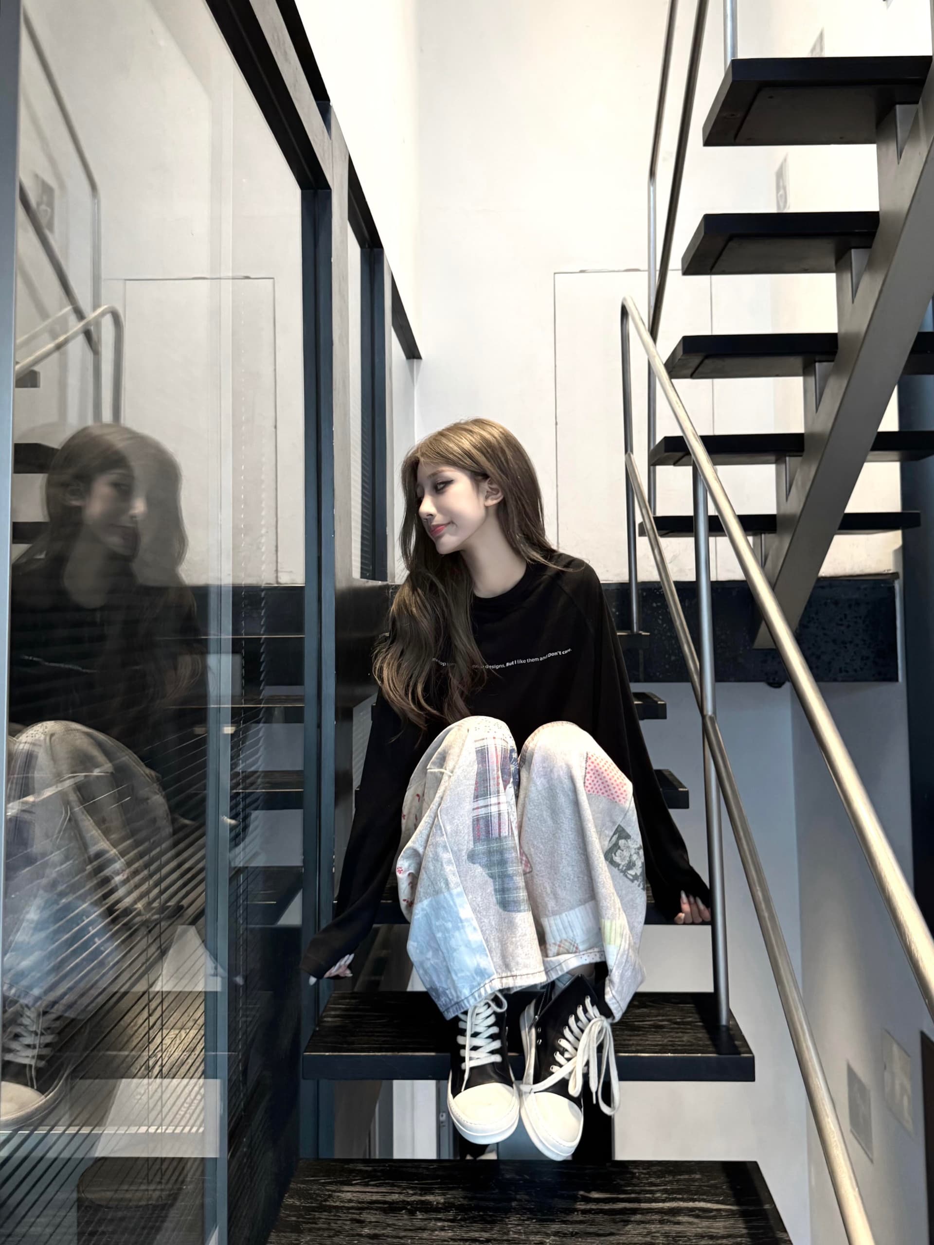 높은 품질 순면 200그램 21 빗질하다 정밀 프린트 가을 패치워크 색상 긴팔 티셔츠 여성