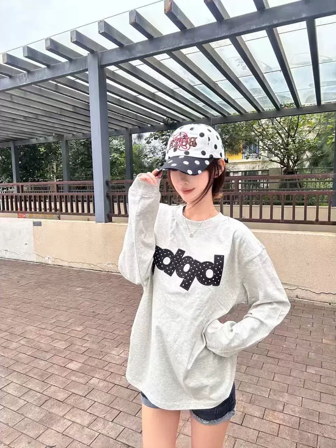 한 부서 순면 뭉치 구두 라운드 넥 프린트 긴팔 티셔츠 상세 이미지 3