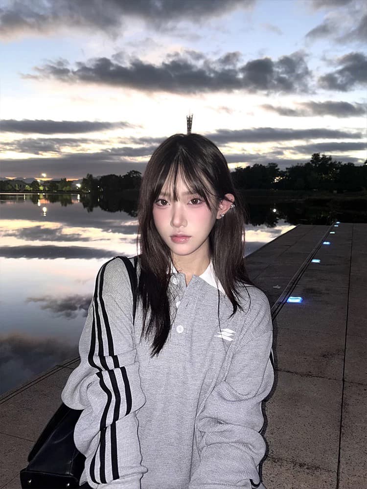 광저우 원단 65 후아 남편 그리드 250그램 정면 자수 후드티 여성 가을 겨울 루즈핏 맨위 상세 이미지 1