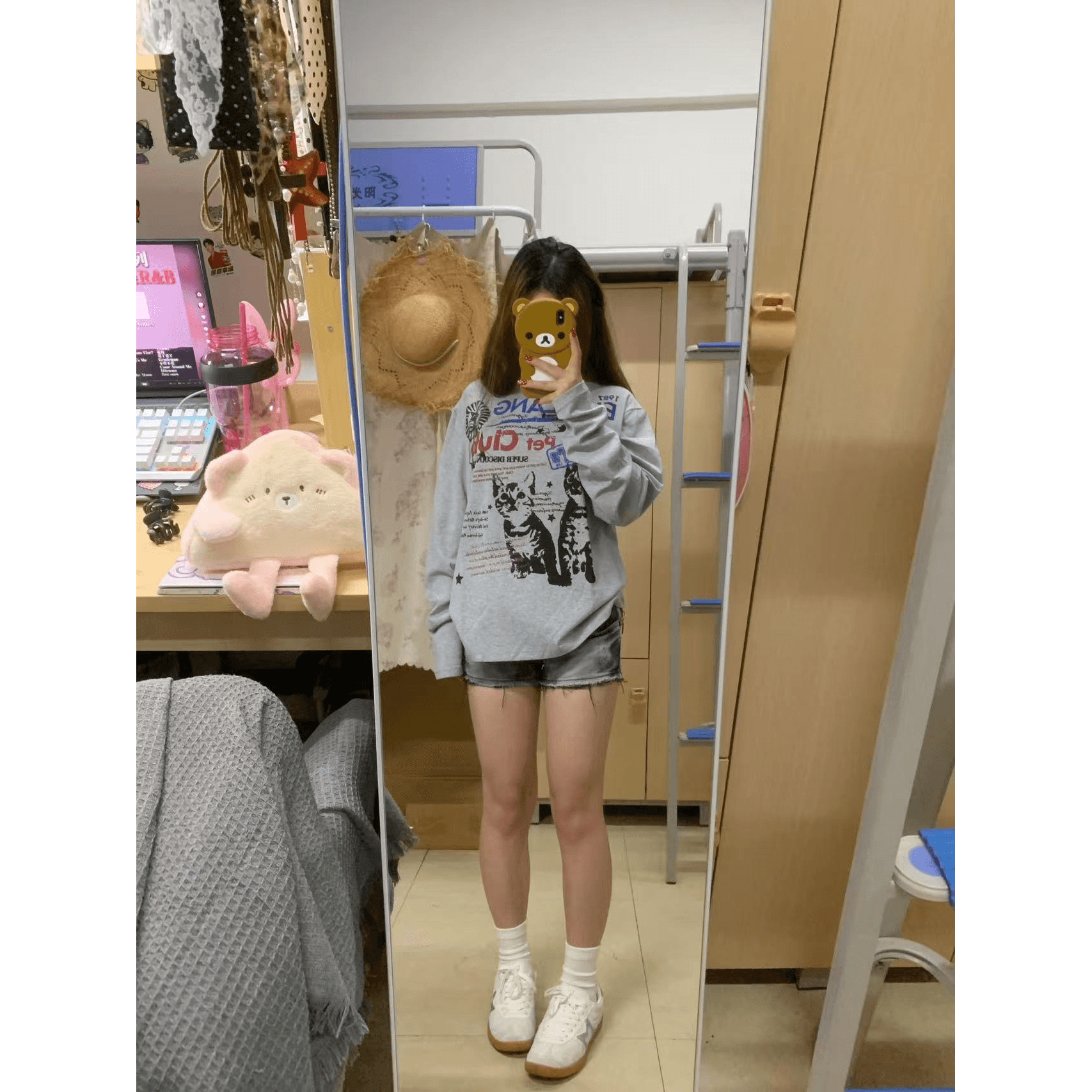 높은 품질 순면 200그램 21 빗질하다 정밀 프린트 가을 루즈핏 긴팔 티셔츠 여성 이미지 5