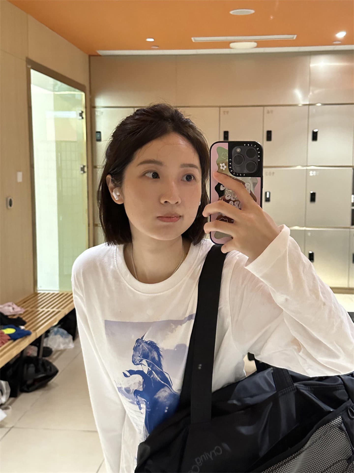 높은 품질 순면 200그램 21 빗질하다 정밀 프린트 가을 루즈핏 긴팔 티셔츠 여성 상세 이미지 1