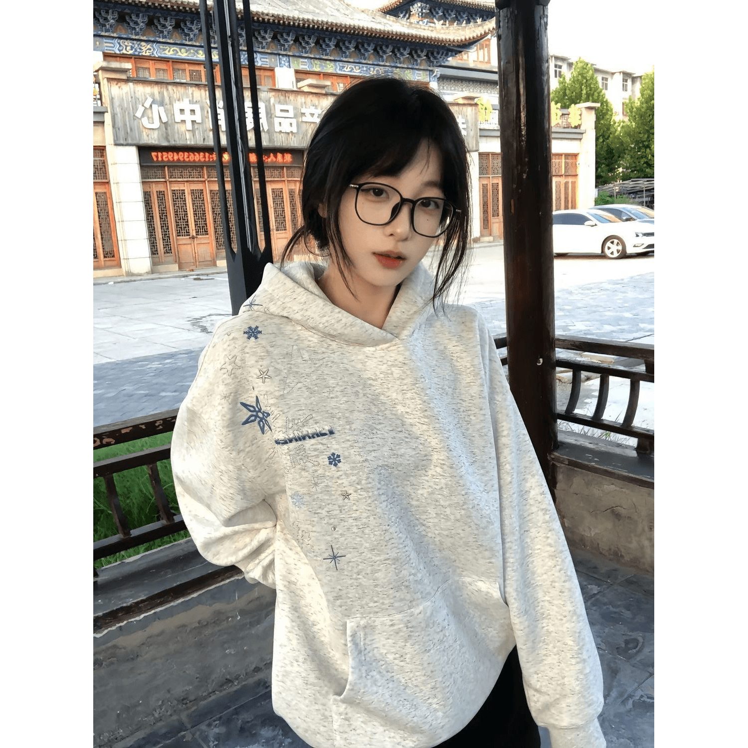 얇은 스타일 털이 있는 순수한 Mianhua 면 복합 후드티 여성 이미지 5