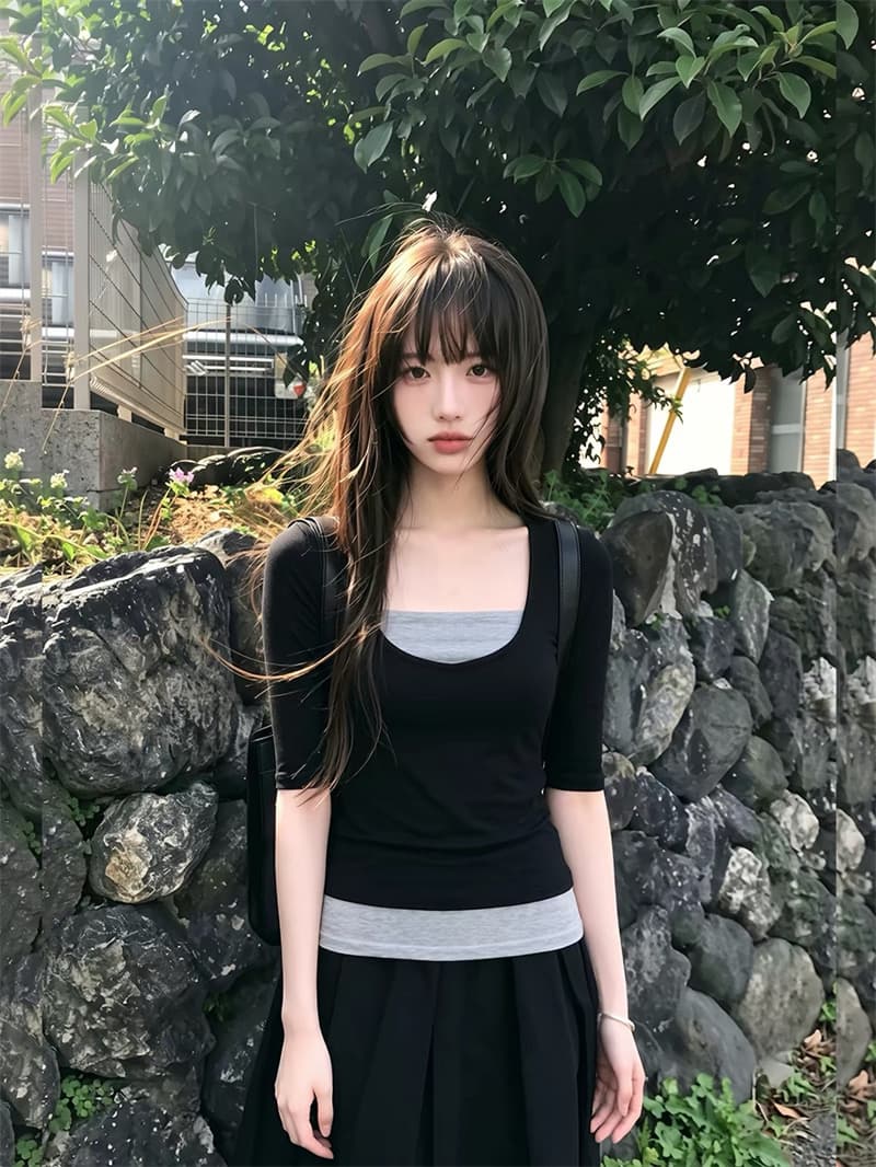 사람들 면 260 그램 페이크 레이어드 맨위