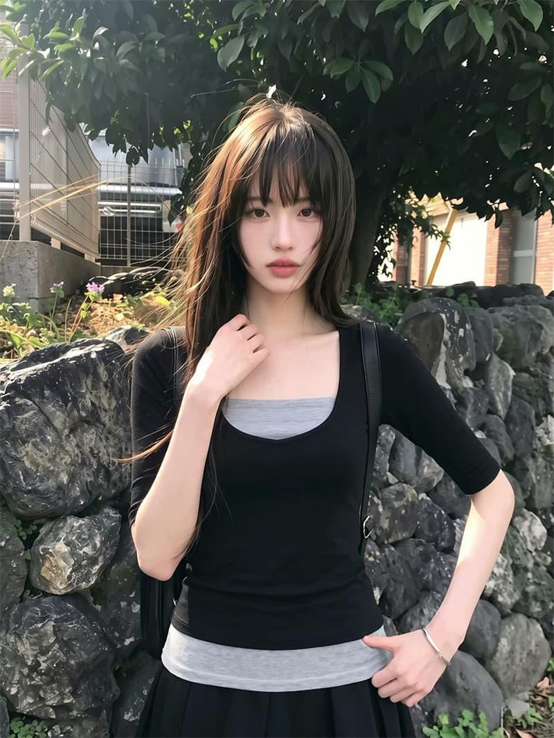 사람들 면 260 그램 페이크 레이어드 맨위 이미지 2