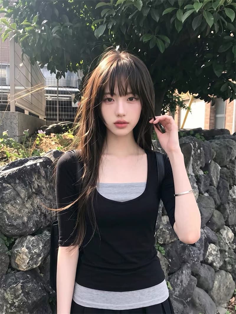 사람들 면 260 그램 페이크 레이어드 맨위 상세 이미지 4