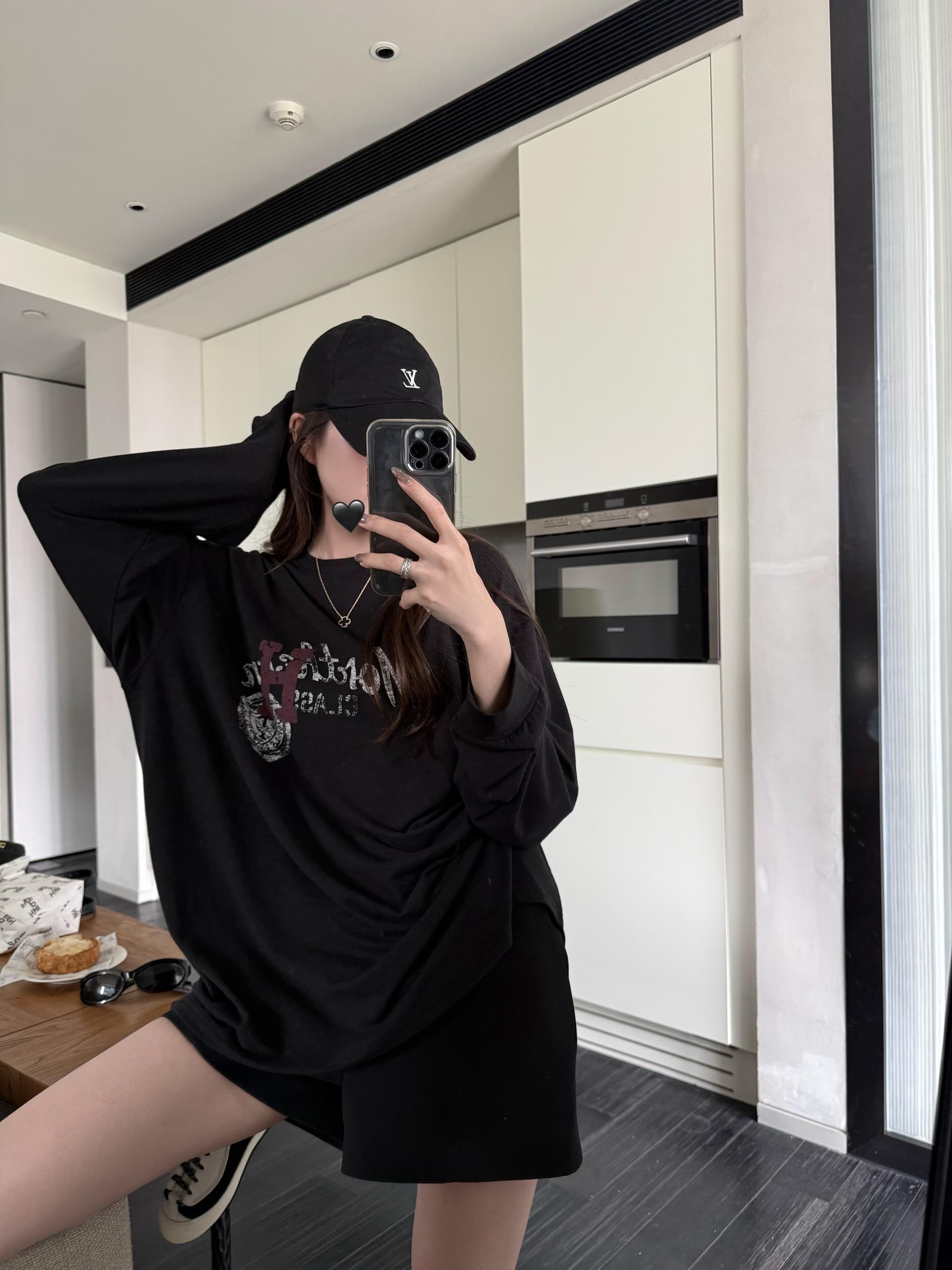 원본 것 순면 200그램 21 음식 털 느낌 프린트 루즈핏 만나는 손 소매 뭉치 구두 긴팔 티셔츠 이미지 2