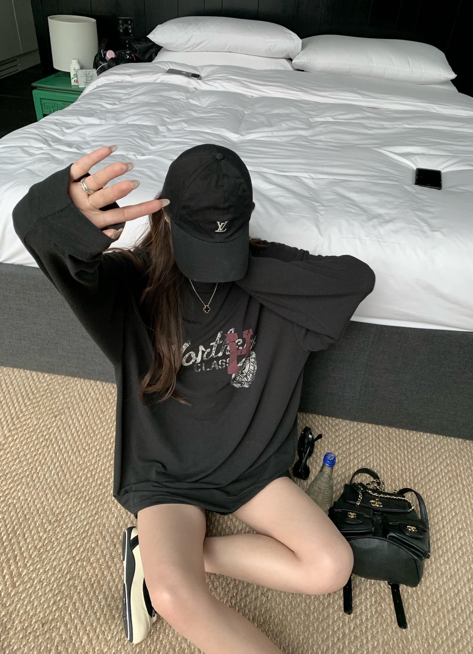 원본 것 순면 200그램 21 음식 털 느낌 프린트 루즈핏 만나는 손 소매 뭉치 구두 긴팔 티셔츠 상세 이미지 5