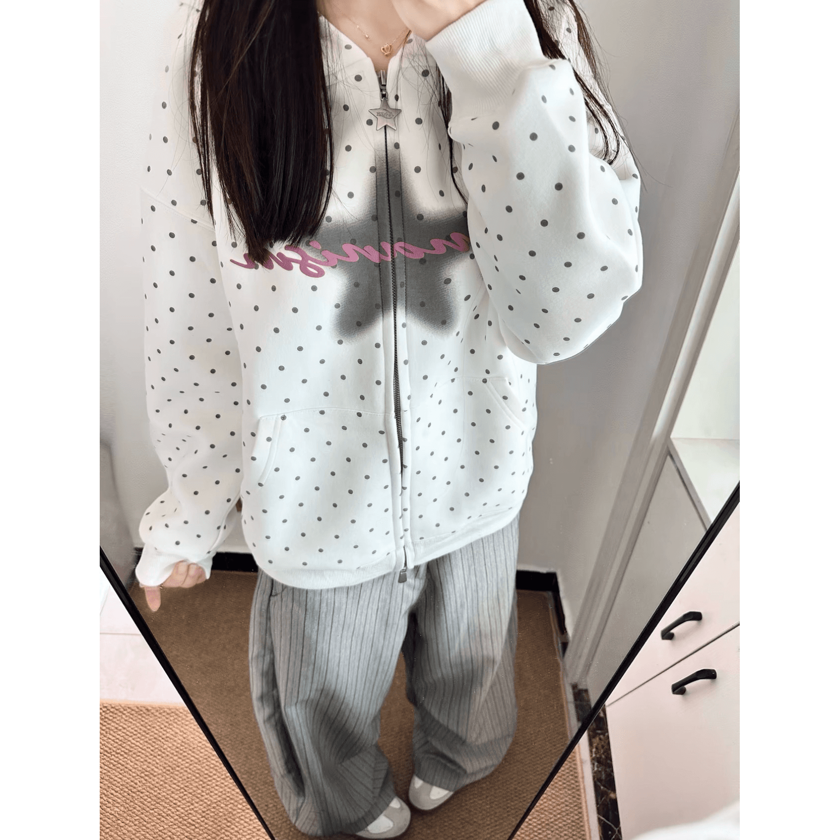 얇은 스타일 백금 지퍼 이후 패키지 칼라 순수한 Mianhua 면 복합 후드티 여성 이미지 5