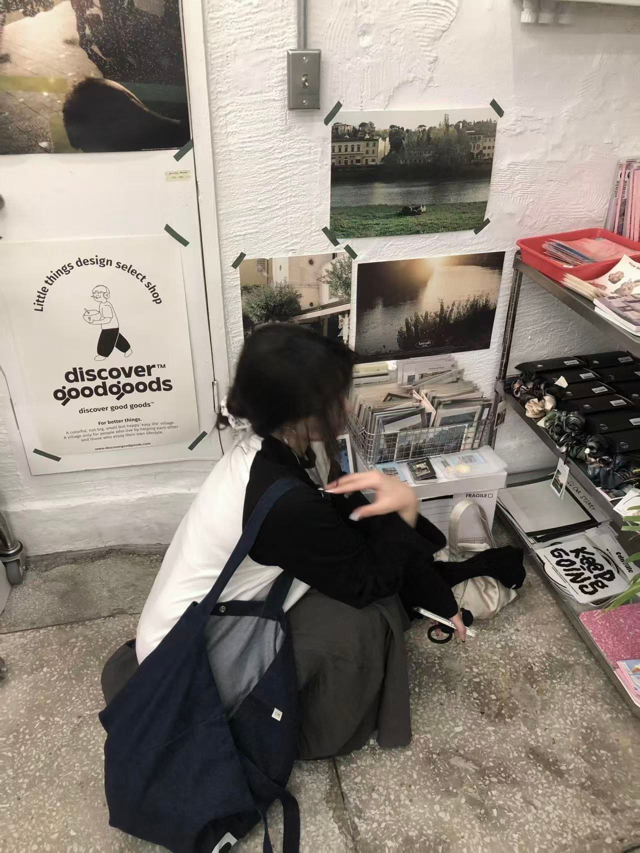 아메리칸 레트로 순면 패치워크 배색 라운드 넥 루즈핏 프린트 긴팔 티셔츠 이미지 3