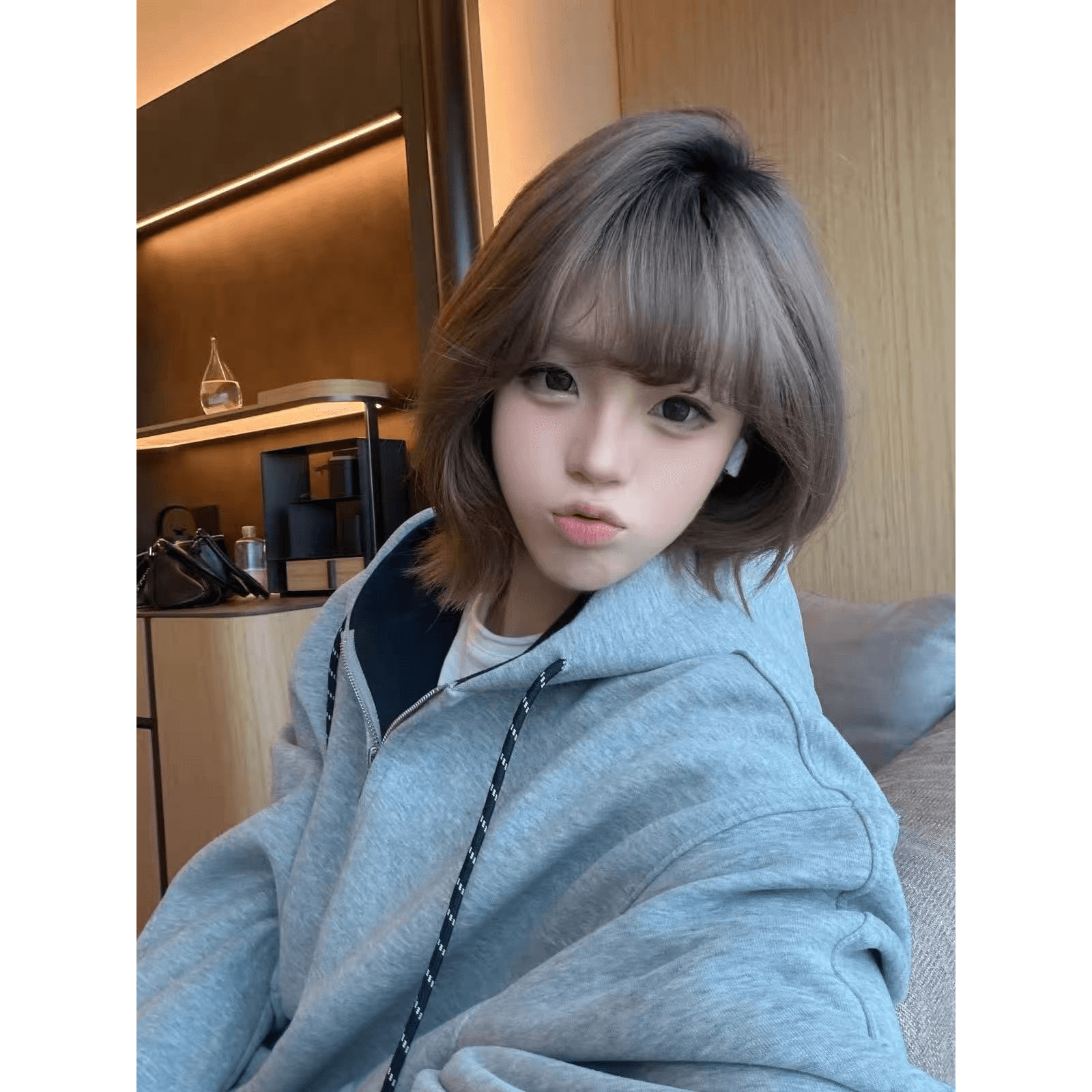 얇은 스타일 털이 있는 원본 솜씨 모자 로프 소매 구멍 주머니 압력 라인 순수한 Mianhua 면 복합 지퍼 재킷 이미지 5
