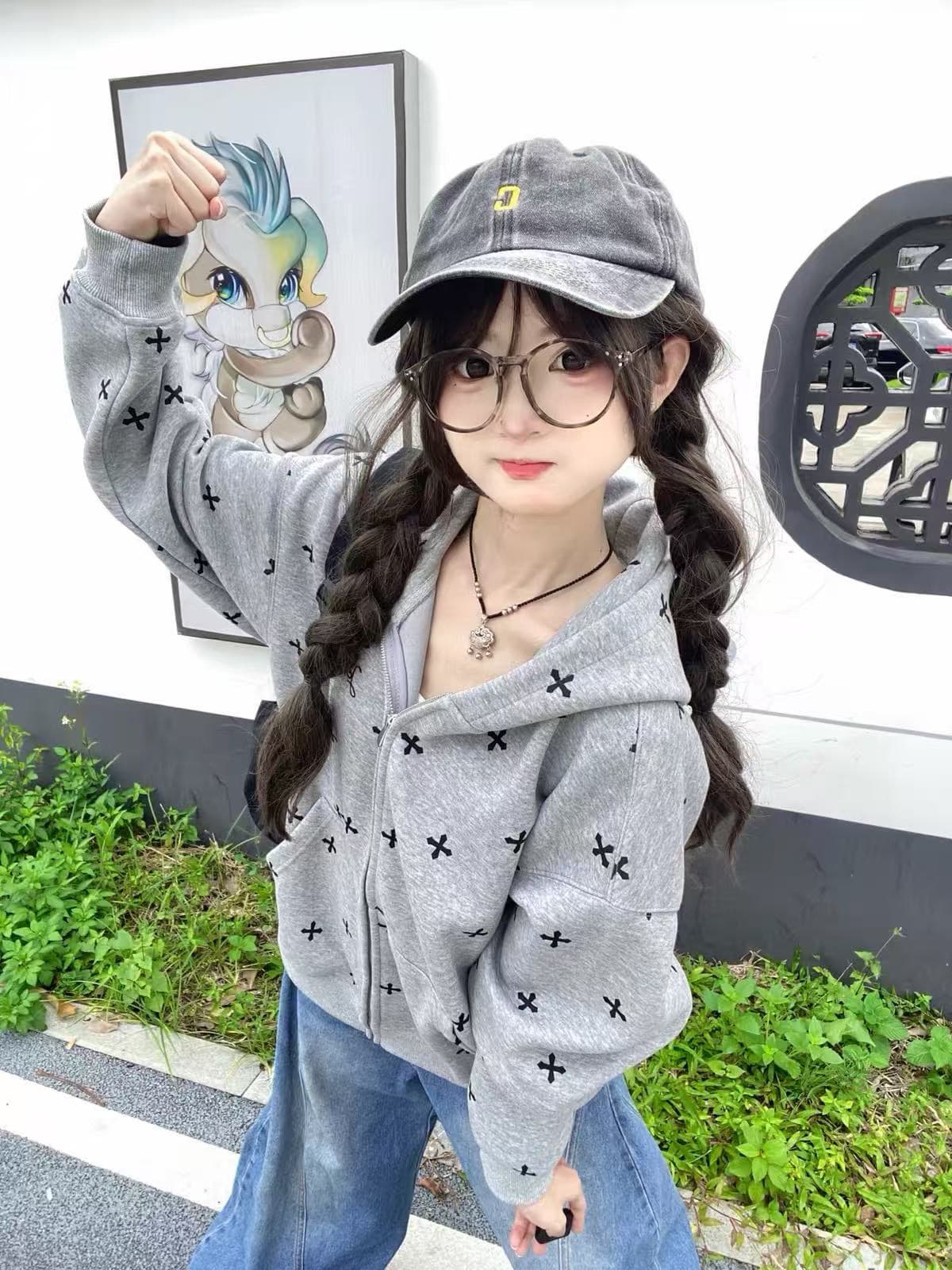 전체 인쇄 자수 표지 사슬 소매 구멍 이후 패키지 칼라 순수한 Mianhua 면 커플 지퍼 이미지 3