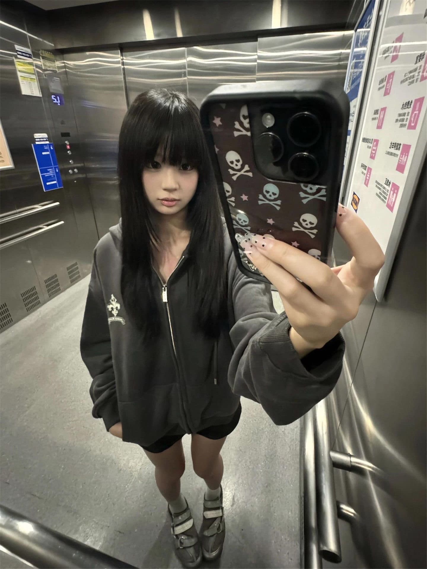 후아 면 복합 후드 프린트 오픈 가디건 외부 이미지 3