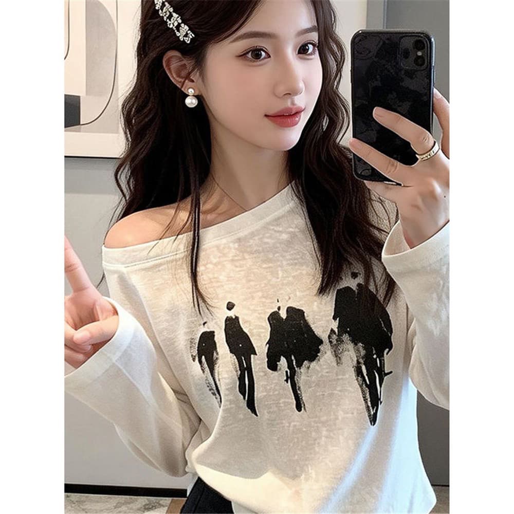135g 눈꽃 면 75 폴리에스터 25 느슨함 다용도 차가운 센스 에어컨 블라우스 캐주얼 수채화 이미지 2