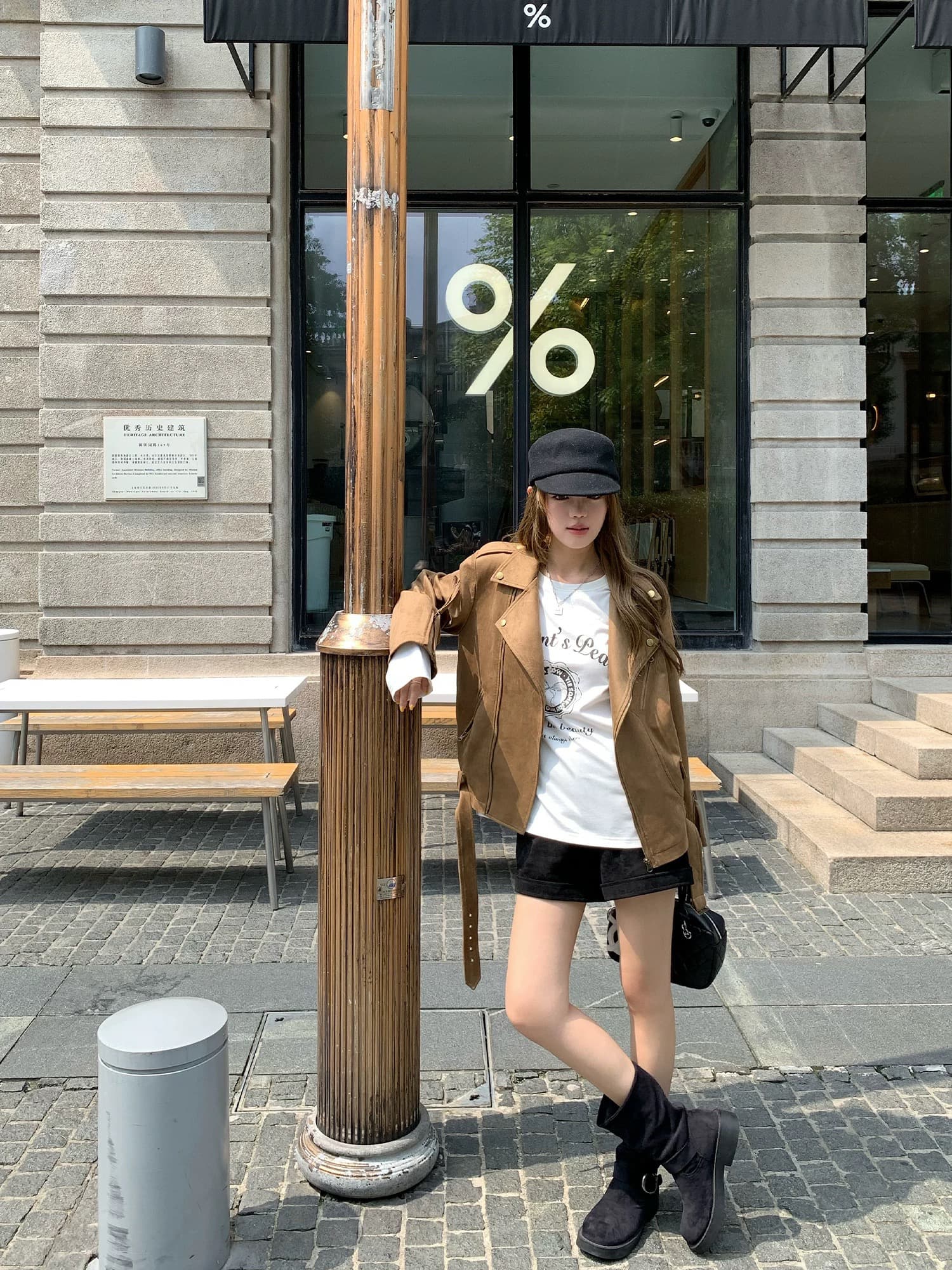 한 부서 순면 화이트 프린트 긴팔 티셔츠 여성 가을 겨울 다용도 스택 착용 슬림해 보이는 기본 셔츠 맨위 상세 이미지 3