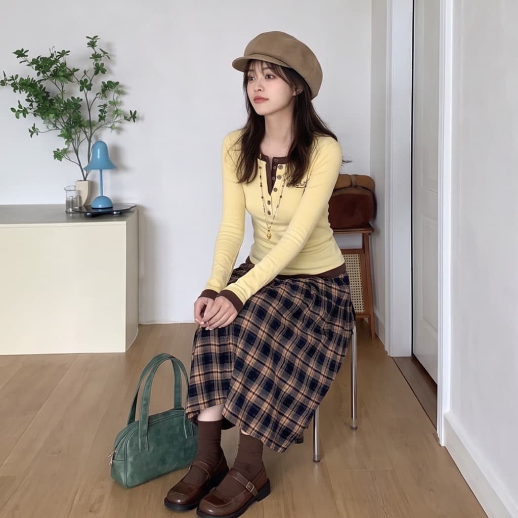 모달 1 1 와 사고 방식 270g 페이크 레이어드 긴팔 티셔츠 여성 의류 가을 슬림해 보이는 몸매 가꾸기 배색 맨위 상세 이미지 2