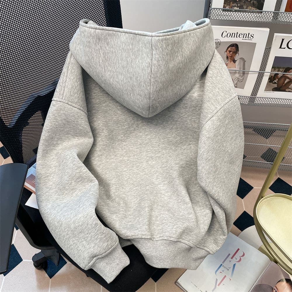 얇은 스타일 털이 있는 후아 면 복합 후드티 여성 이미지 5