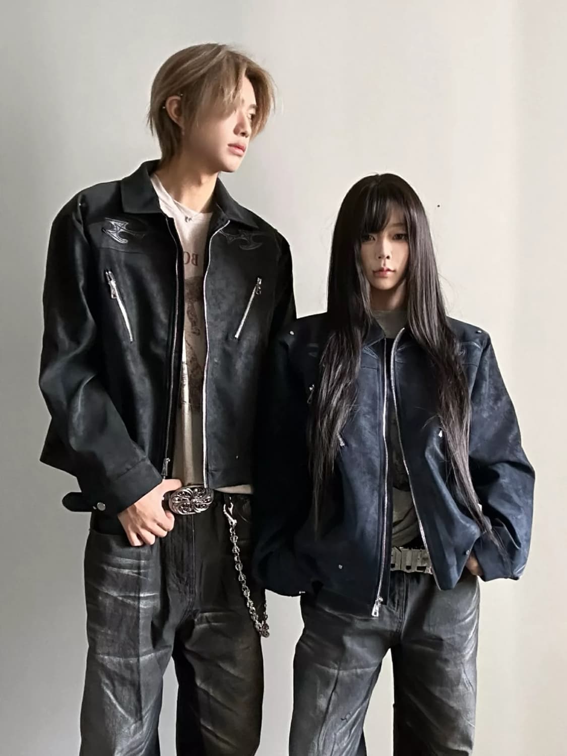 2026 아메리칸 레트로 pu 무거운 작업 자수 재킷 남녀 고급 센스 악당 잘 생긴 튀김 거리 패치워크 재킷 맨위 트렌디 상세 이미지 1