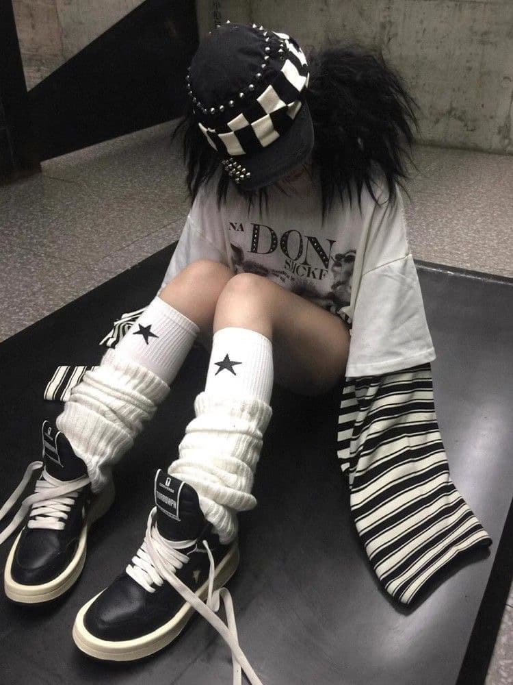 아메리칸 레트로 스트라이프 패치워크 프린트 긴팔 티셔츠 여성 가을 새로운 페이크 레이어드 루즈핏 순면 캐주얼 맨위 이미지 3