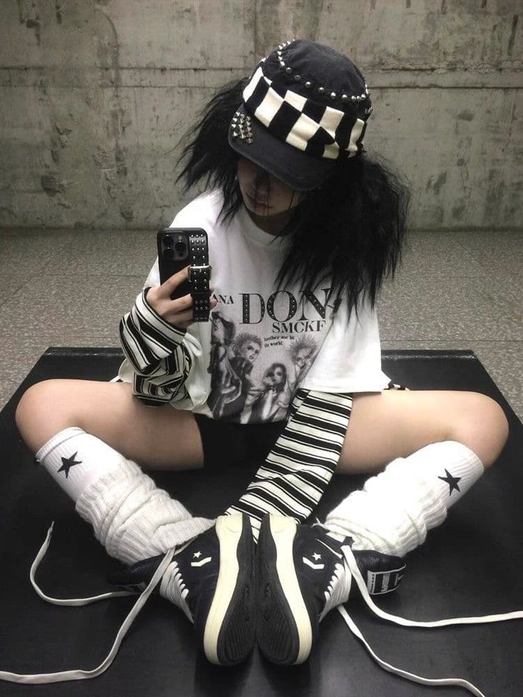 아메리칸 레트로 스트라이프 패치워크 프린트 긴팔 티셔츠 여성 가을 새로운 페이크 레이어드 루즈핏 순면 캐주얼 맨위 상세 이미지 2