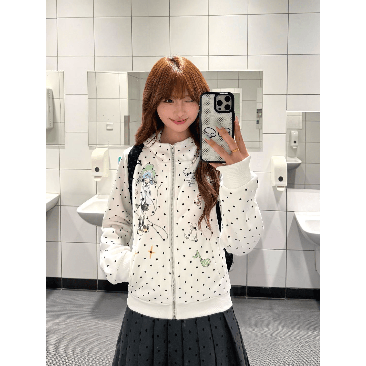 아메리칸 y2k 도트 무늬 만화 소녀 후드 화이트 후드티 여성 가을 몸매 가꾸기 빛 아시아 인 다용도 카디건 코트 트렌디 이미지 5