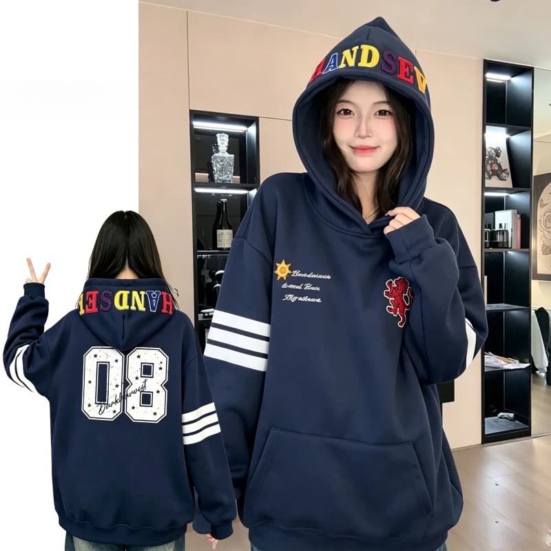 원본 솜씨 이후 패키지 칼라 자수 프린트 순수한 Mianhua 면 후드 티 스웨터 상세 이미지 4