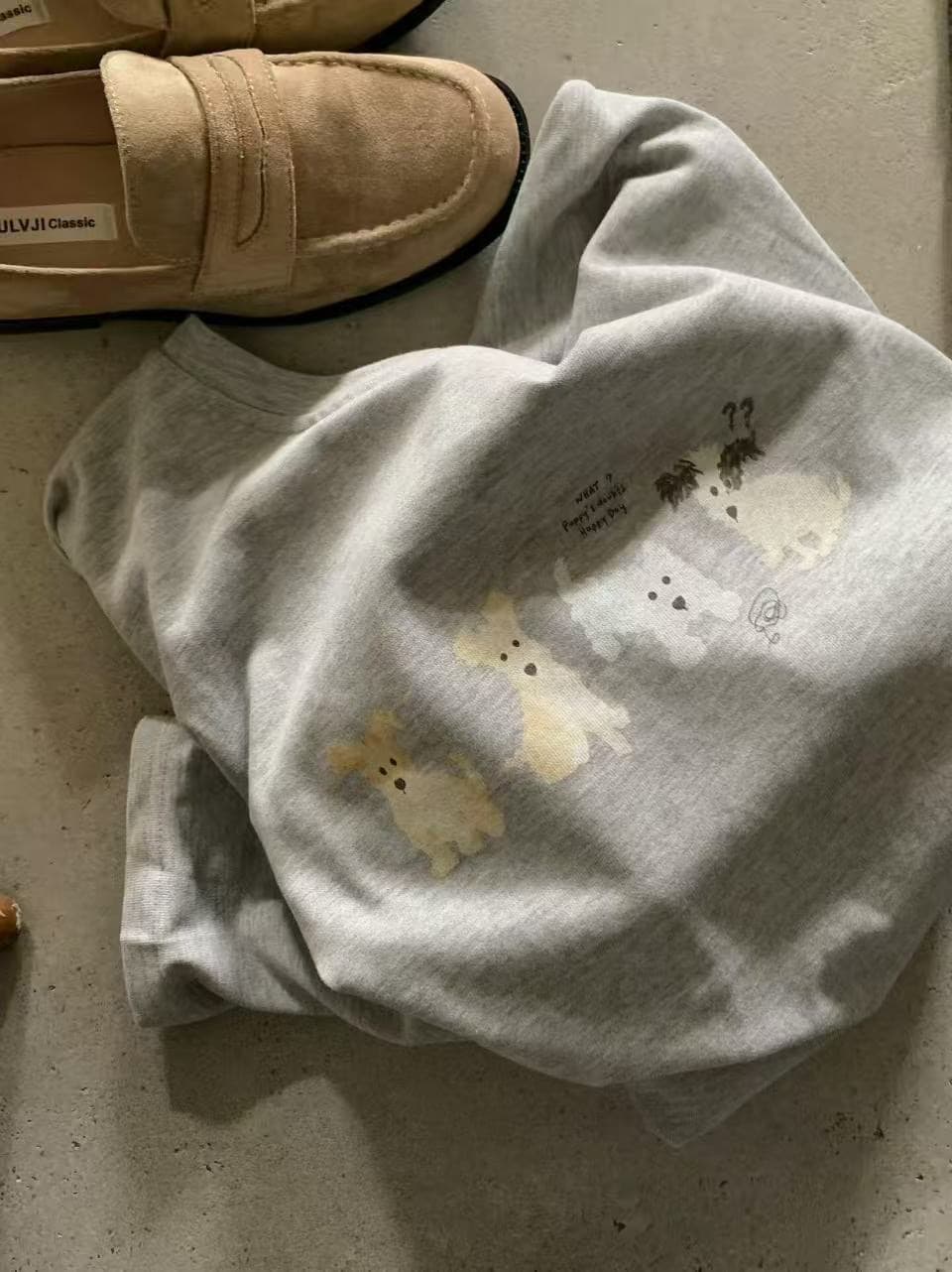 높은 품질 순면 200그램 21 빗질하다 정밀 프린트 가을 루즈핏 긴팔 티셔츠 여성 이미지 4