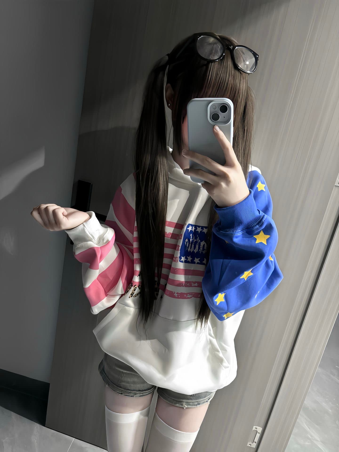 있음 선적 얇은 스타일 원본 크기 삽입 어깨 소매 프린트 순수한 Mianhua 면 복합 후드 티 스웨터 상세 이미지 2
