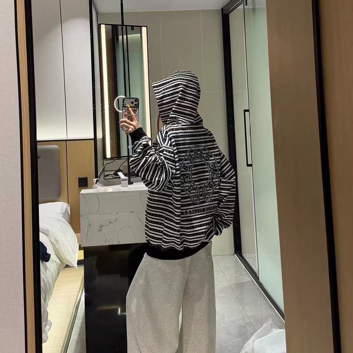 후아 면 복합 우유 실크 자수 후드 지퍼 재킷 후드티 이미지 4