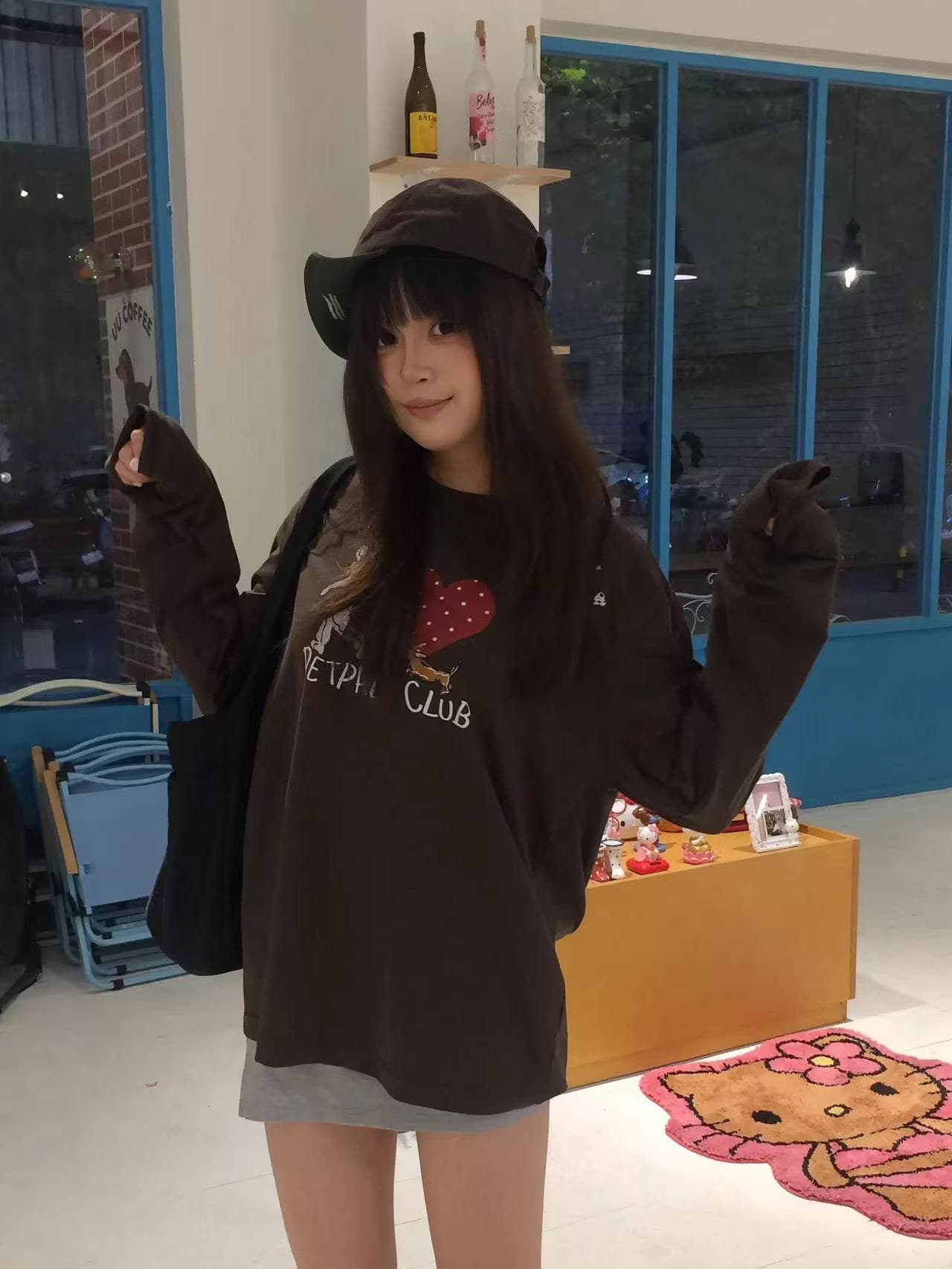 200그램 순면 당겨서 어깨 테두리 프린트 루즈핏 만나는 긴팔 상세 이미지 3