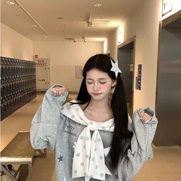 순수한 Mianhua 면 복합 원본 솜씨 프린트 패치워크 숄 스트랩 달콤함 루즈핏 다용도 후드티 상세 이미지 5