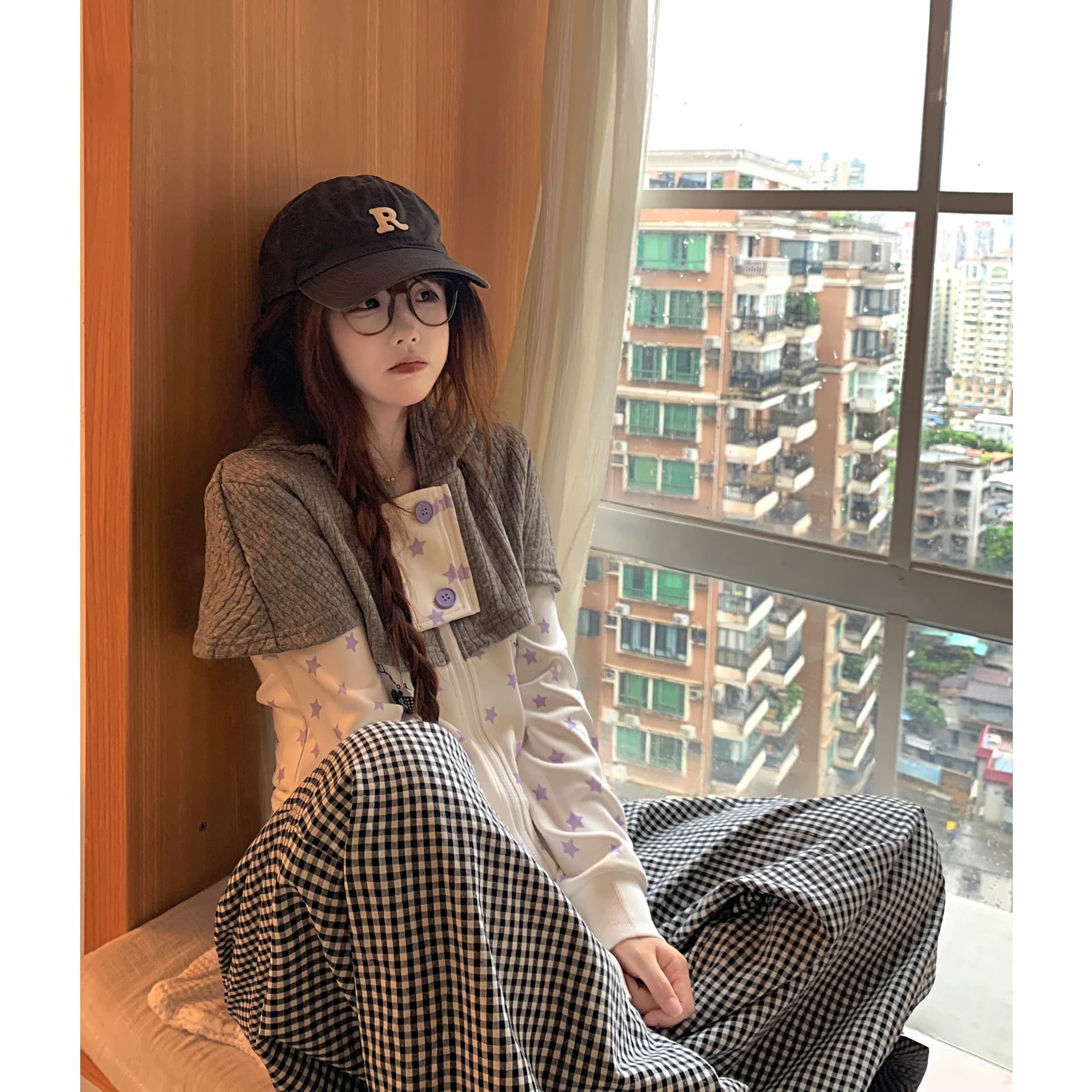 순수한 Mianhua 면 복합 원본 솜씨 프린트 이문화 망토 페이크 레이어드 오픈 가디건 후드티 이미지 3