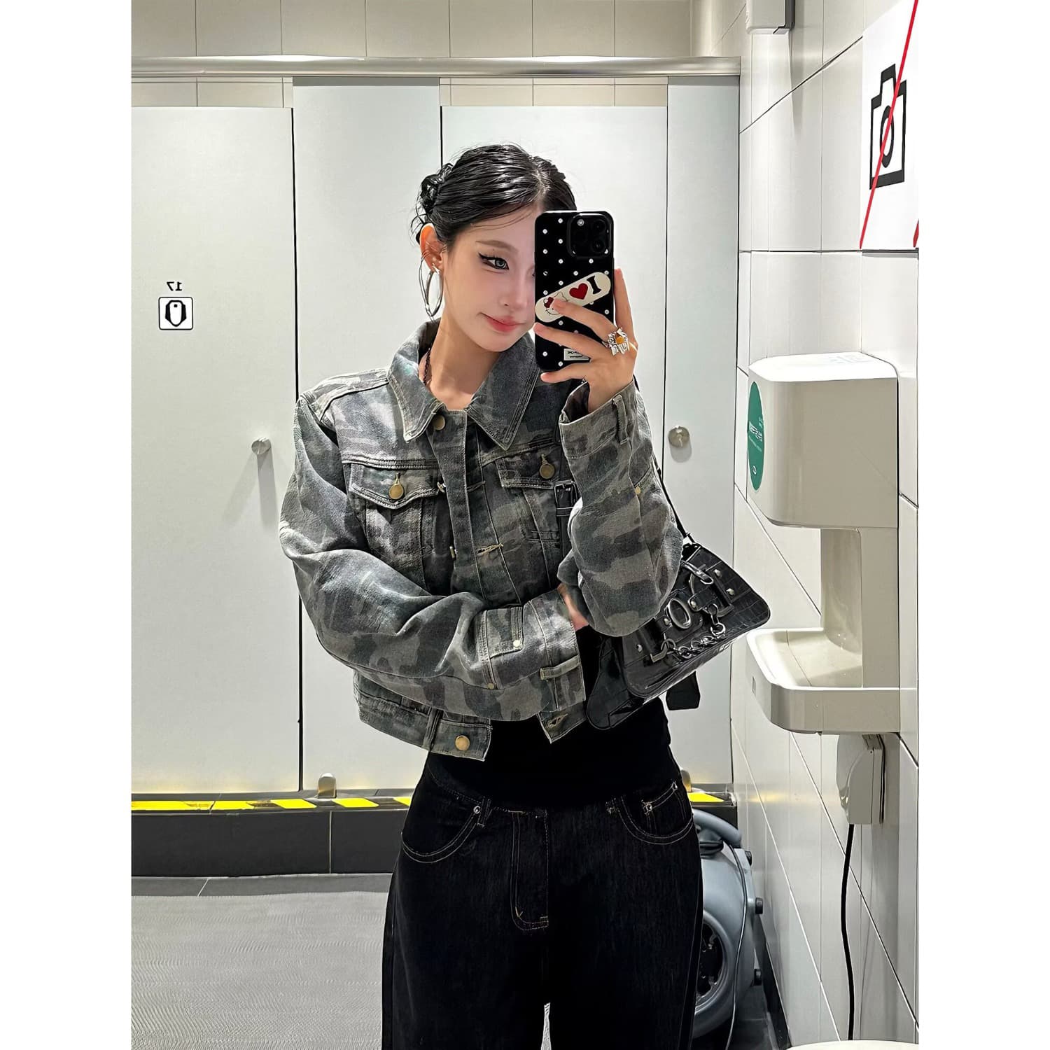 한국 chic 아메리칸 레트로 가을 새로운 한국 스타일 잘 생긴 워크웨어 루즈핏 옷 카모플라주 여성 데님 재킷 트렌디 이미지 5