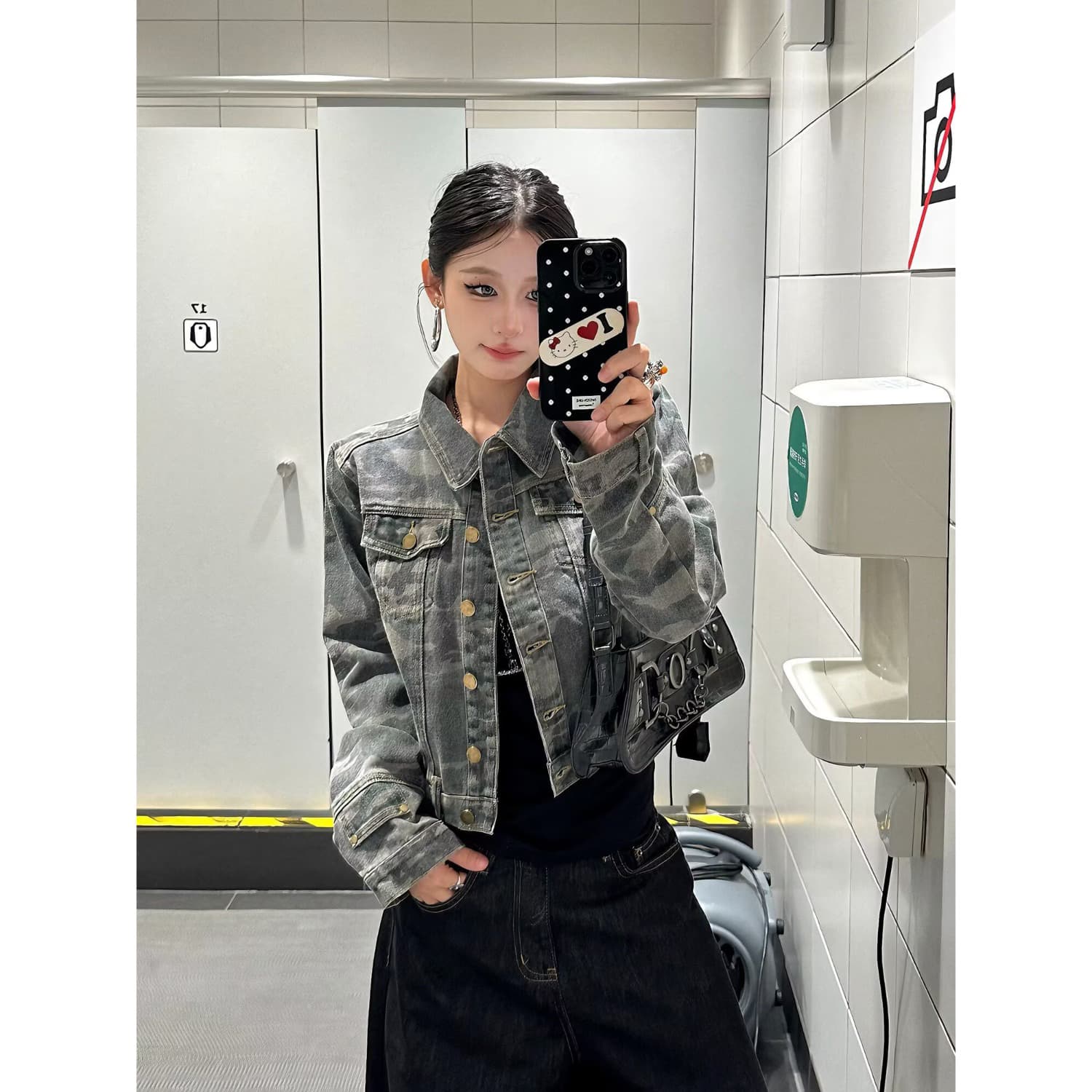 한국 chic 아메리칸 레트로 가을 새로운 한국 스타일 잘 생긴 워크웨어 루즈핏 옷 카모플라주 여성 데님 재킷 트렌디 상세 이미지 1