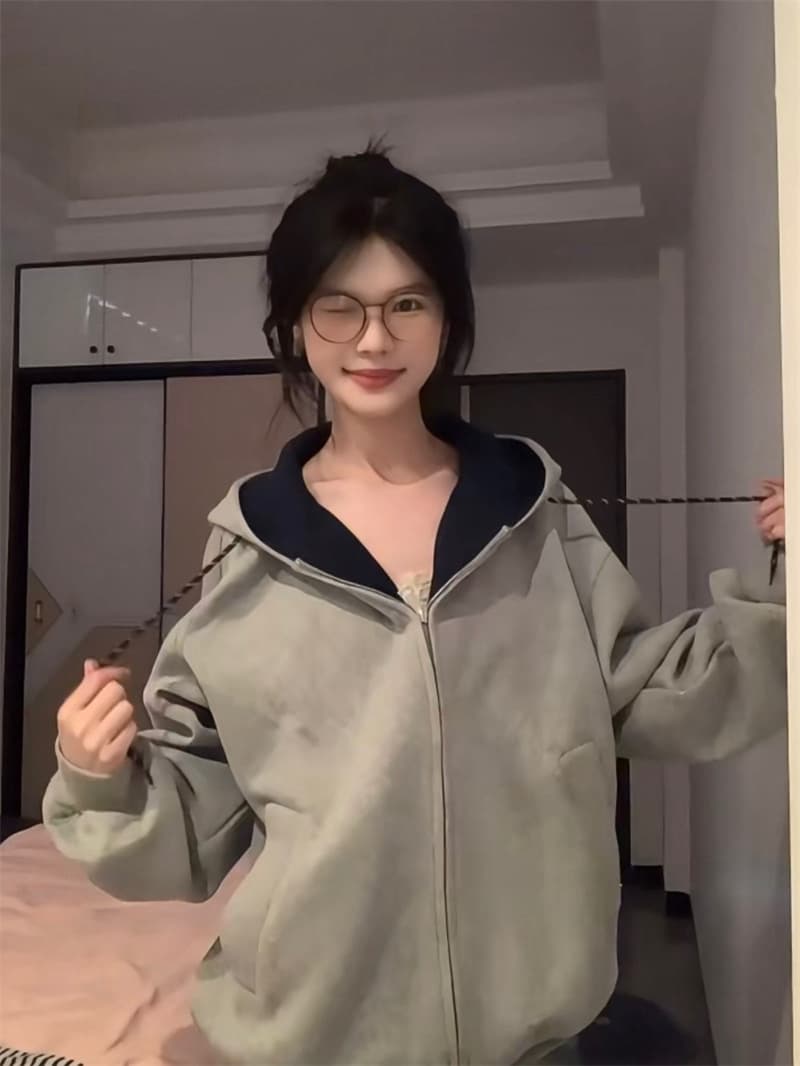 얇은 스타일 털이 있는 원본 것 순수한 Mianhua 면 복합 후드 티 스웨터 여성 상세 이미지 3