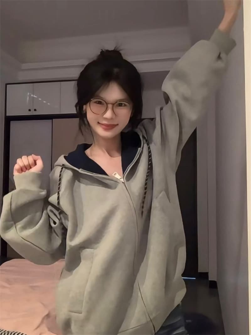 얇은 스타일 털이 있는 원본 것 순수한 Mianhua 면 복합 후드 티 스웨터 여성 상세 이미지 4