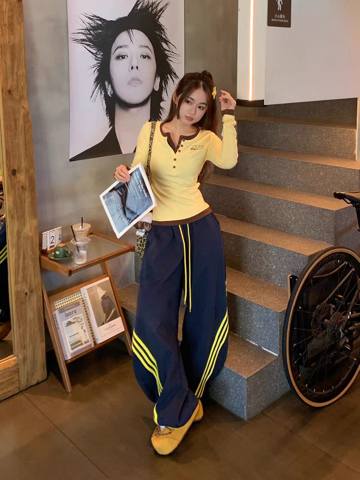 사람들 면 260 그램 아메리칸 품격 핫걸 긴팔 티셔츠 여성 하라주쿠 스타일 페이크 레이어드 맨위 이미지 3