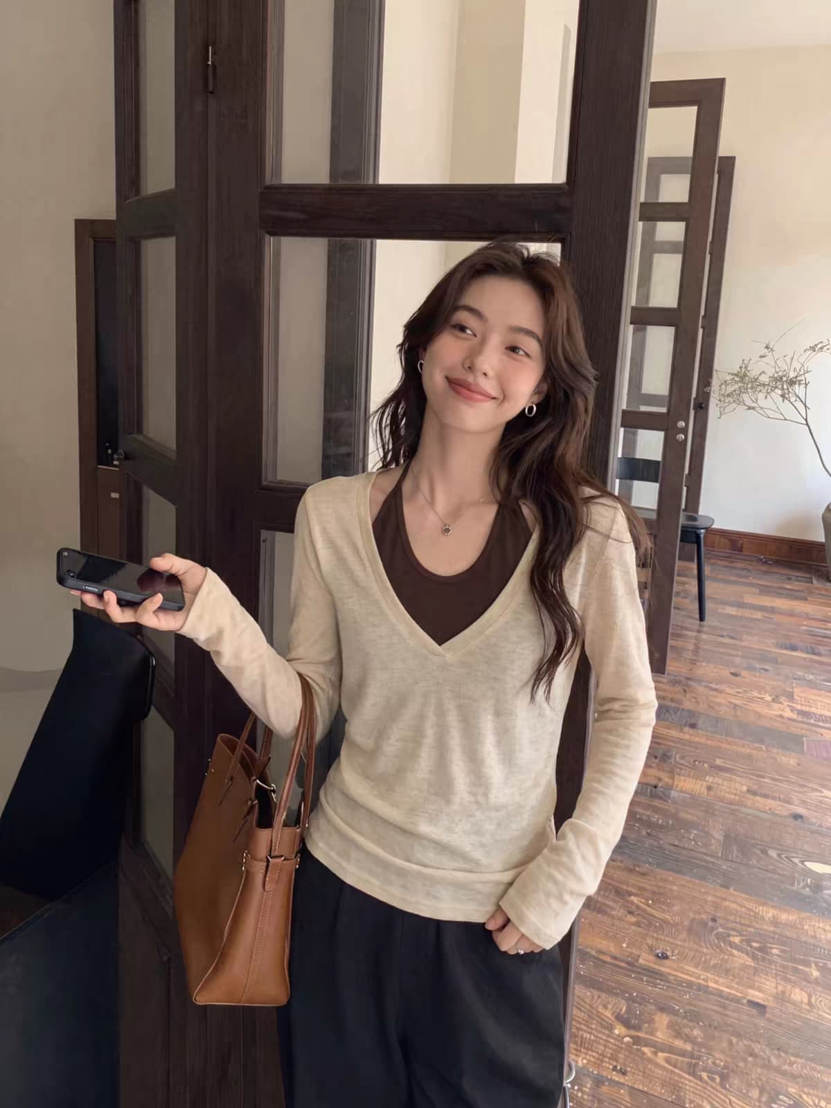 광저우 원단 사람들 면 와 사고 방식 260 그램 한 부서 긴팔 티셔츠 여성 행침 목 슬립 투피스 세트