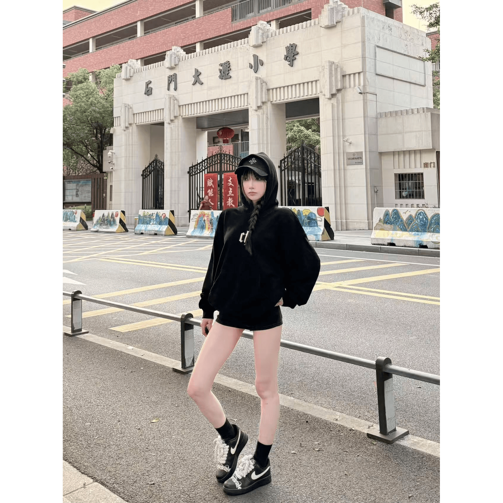 후아 면 복합 얇은 스타일 320 그램 털이 있는 420g 헝겊 느낌 프린트 없음 모자 로프 후드 티 스웨터 이미지 5